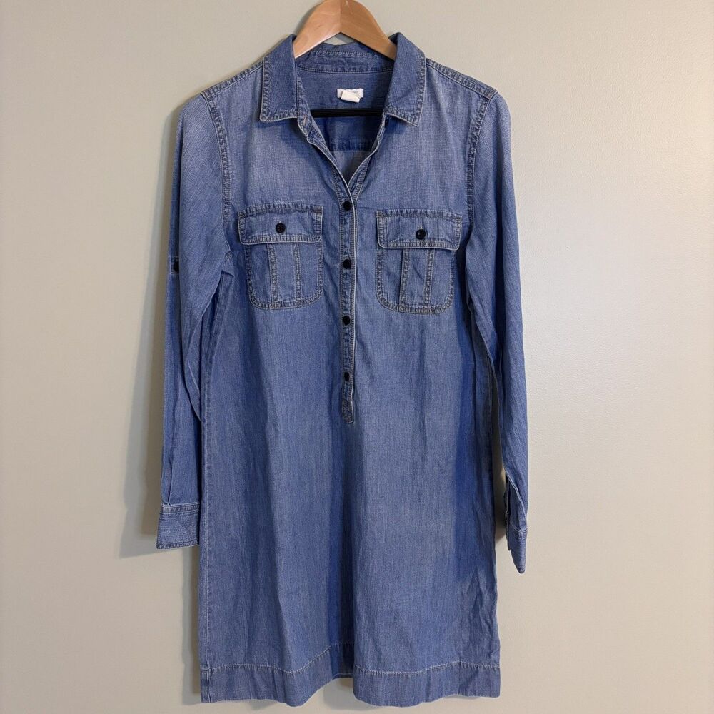 J. Crew Denim Blue Chambray Dress 100% Cotton Women’s 8 Country Prep Americana